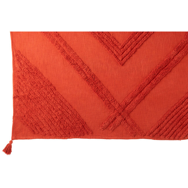 J-Line Plaid Tufted Patroon+Kwastjes Katoen Baksteen Rood