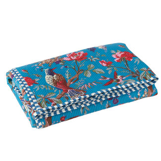 J-Line Plaid Vogels/Bloemen Katoen Fluweel Blauw