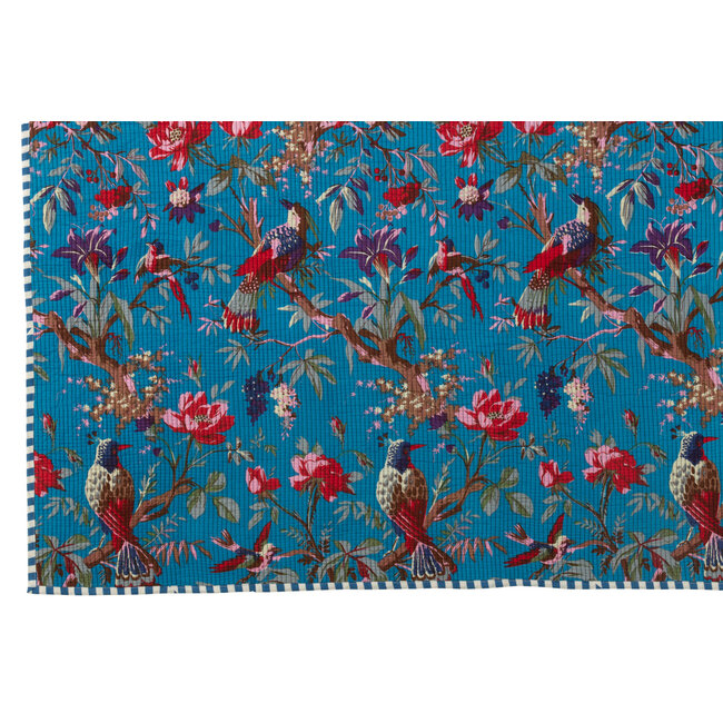 J-Line Plaid Vogels/Bloemen Katoen Fluweel Blauw