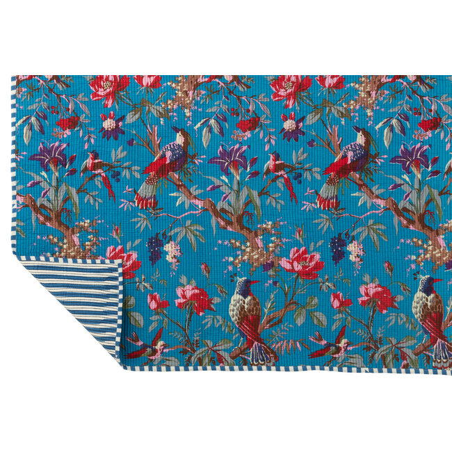 J-Line Plaid Vogels/Bloemen Katoen Fluweel Blauw