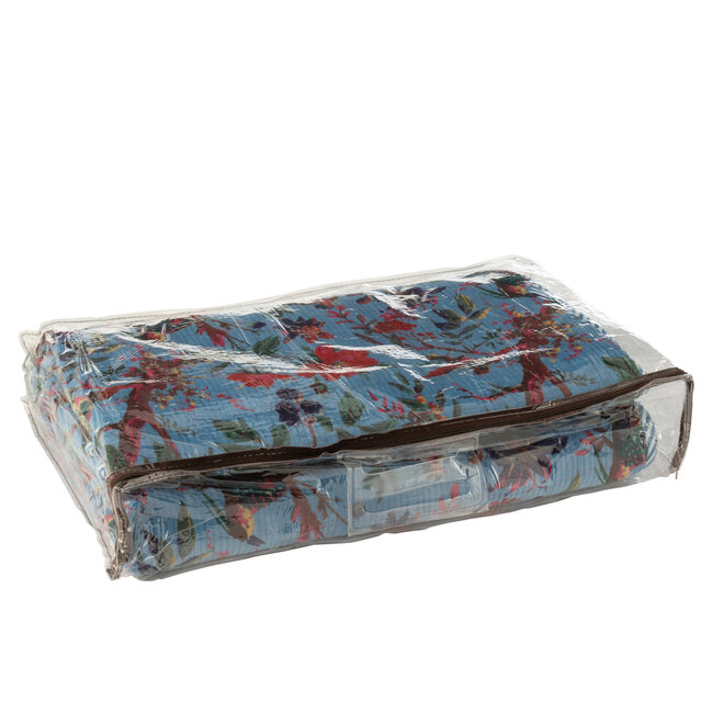 J-Line Plaid Vogels/Bloemen Katoen Fluweel Blauw