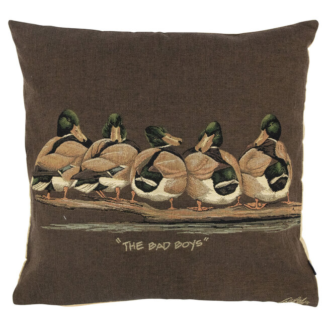 Mars & More gobelin kussen eenden bruin bad boys 45x45cm