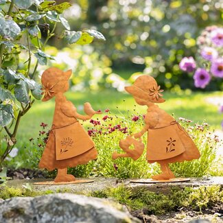 Dream-Garden Set van 2 Roestkleurige Tuindecoraties – Nostalgische Meisjesfiguren