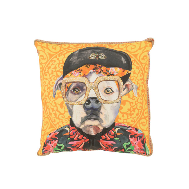 J-Line Pillow Dog Popart Polyester/Linen Mix