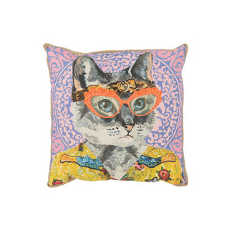 J-Line Pillow Cat Popart Polyester/Linen Mix