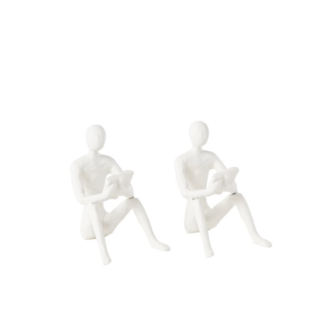 J-Line Set van 2 standbeelden zittend Koli ijzer wit