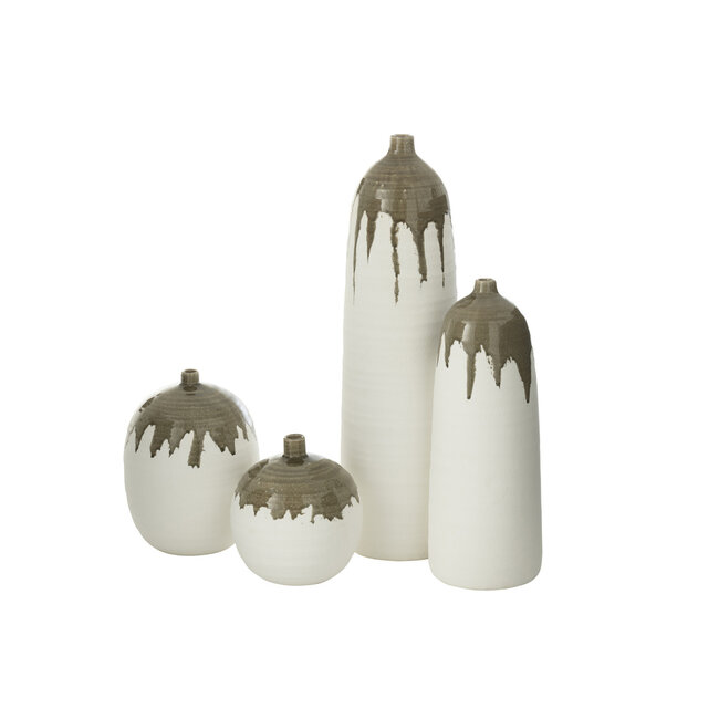 J-Line Vaas Olea Fles Olijfgroen/Wit Groot