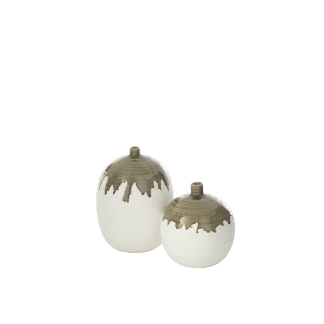 J-Line Vaas Olea Fles Ovaal Olijfgroen/Wit