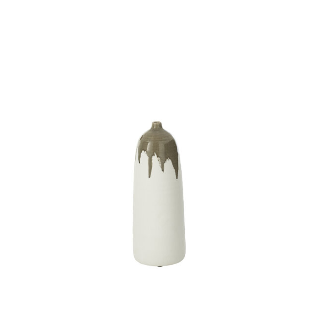 J-Line Vaas Olea Fles Olijfgroen/Wit Klein