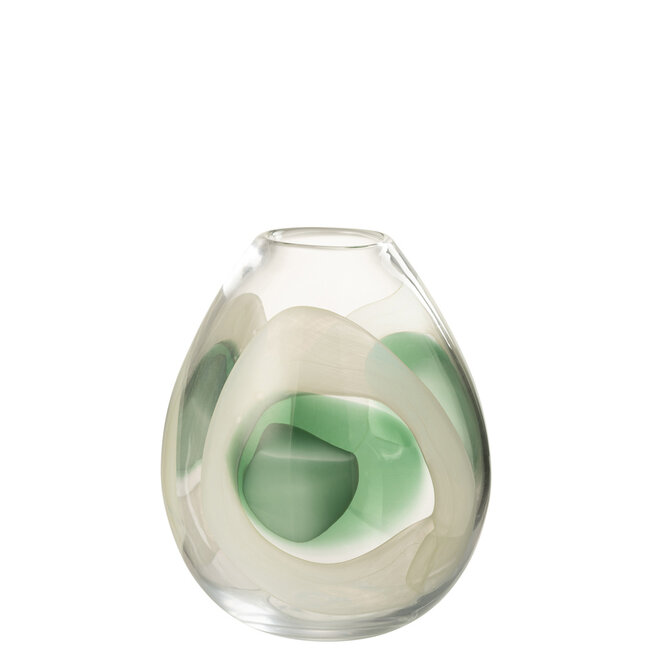 J-Line Vaas Livy Glas Groen/Wit/Transparant Medium