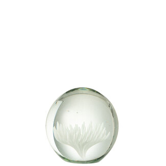 J-Line Papiergewicht Aster Rond Glas Transparant/Wit J-Line Papiergewicht Aster Rond Glas Transparant/Wit