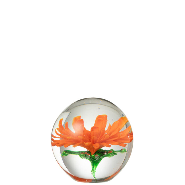J-Line Papiergewicht Aster Rond Glas Transparant/Rood Groot