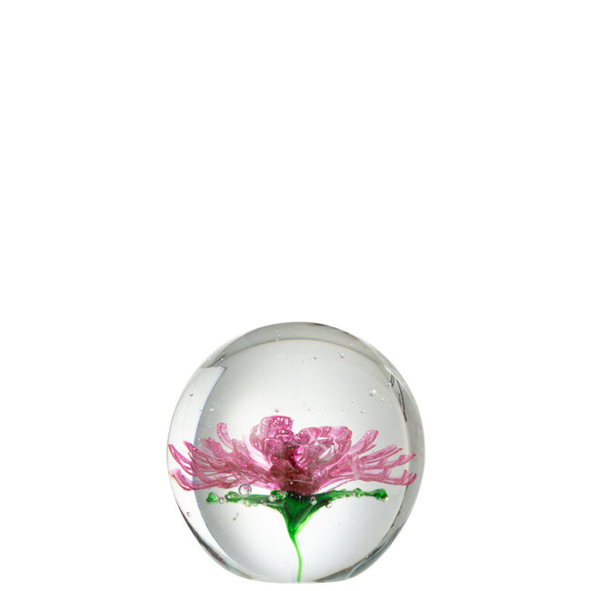 J-Line Papiergewicht Aster Rond Glas Transparant/Roze Groot