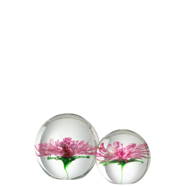 J-Line Papiergewicht Aster Rond Glas Transparant/Roze Groot