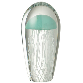 J-Line Papiergewicht Calypso Ovaal Glas Transparant/Lichtblauw Groot