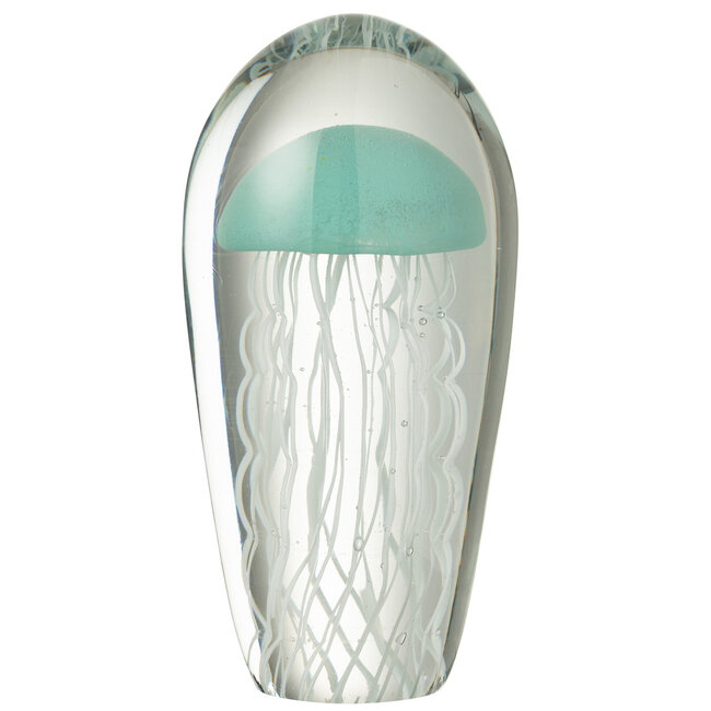 J-Line Papiergewicht Calypso Ovaal Glas Transparant/Lichtblauw Groot