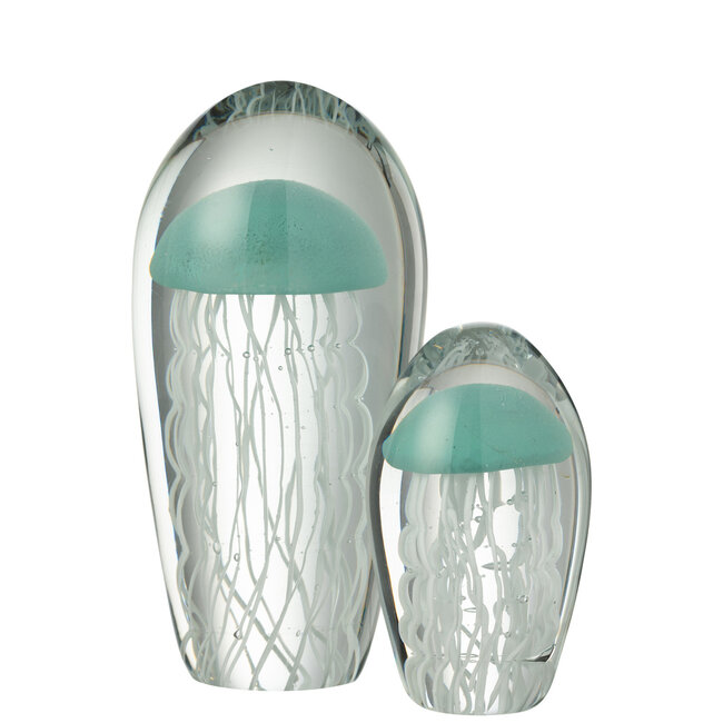 J-Line Papiergewicht Calypso Ovaal Glas Transparant/Lichtblauw Groot