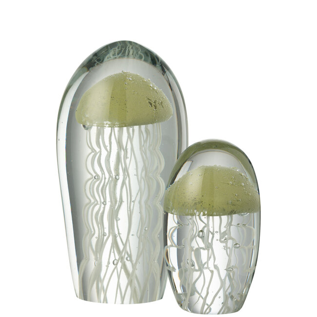 J-Line Papiergewicht Calypso Ovaal Glas Transparant/Groen Groot