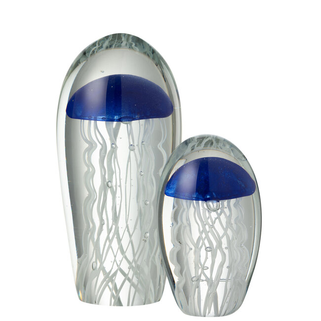 J-Line Papiergewicht Calypso Ovaal Glas Transparant/Donkerblauw Groot