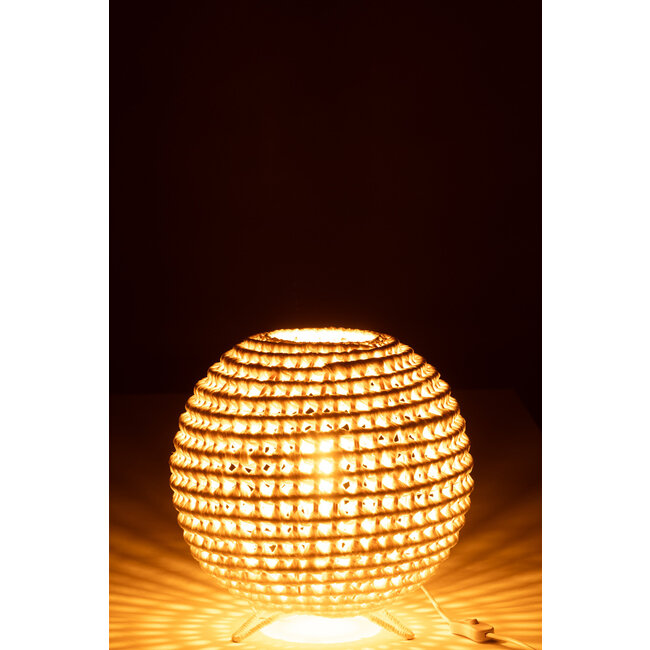 J-Line Tafellamp Rond Gevlochten Metaal Wit