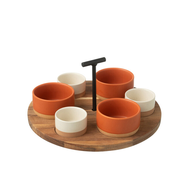 J-Line Tapas Service 6 Sets+Houten Dienblad Windowbox Oranje/Wit