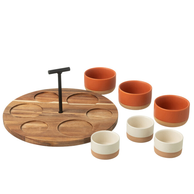 J-Line Tapas Service 6 Sets+Houten Dienblad Windowbox Oranje/Wit