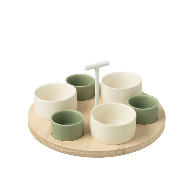 J-Line Tapas Service 6 Sets+Houten Dienblad Windowbox Groen/Wit