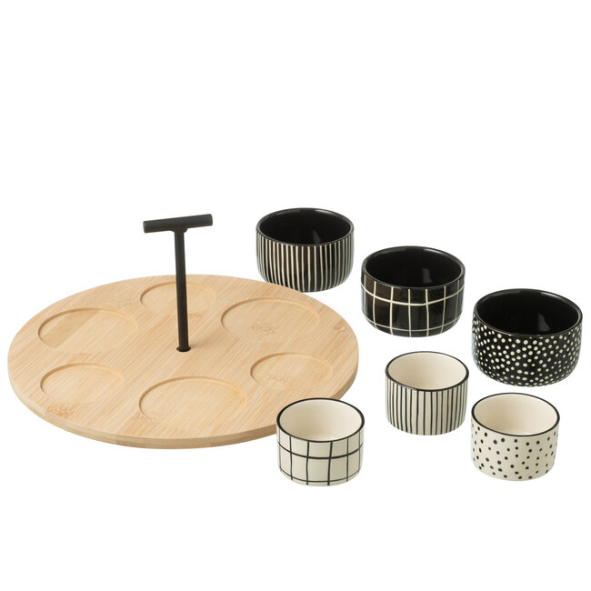 J-Line Tapas Service 6 Sets+Bamboe Dienblad Windowbox Zwart/Wit