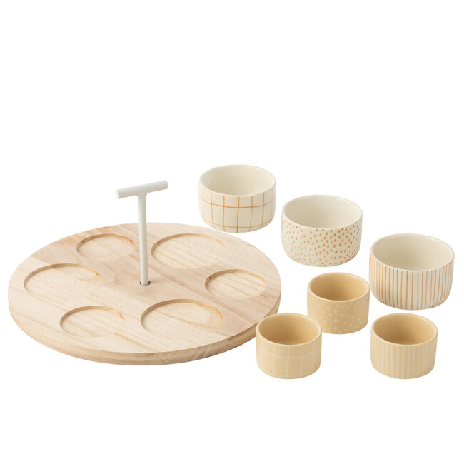 J-Line Tapas Service 6 Sets+Houten Dienblad Windowbox Crème/Wit