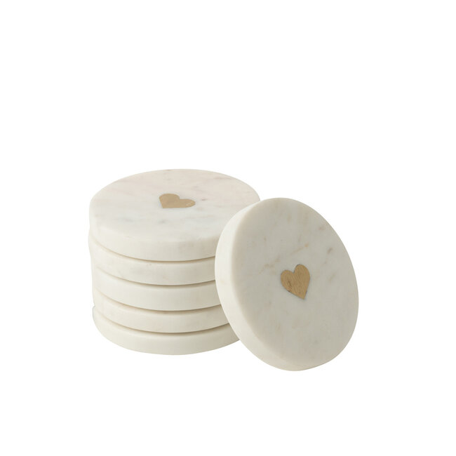 J-Line Set van 6 onderzetters hart marmer wit