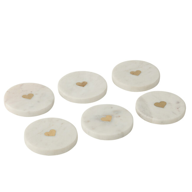J-Line Set van 6 onderzetters hart marmer wit