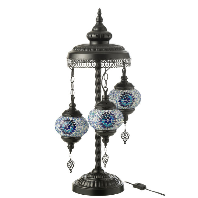J-Line Tafellamp Mozaïek 3 Lampen Glas/Metaal Blauw