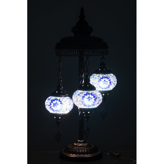 J-Line Tafellamp Mozaïek 3 Lampen Glas/Metaal Blauw