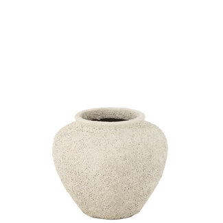 J-Line Bloempot Antiek Rond Cement Wit