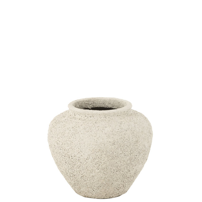 J-Line Bloempot Antiek Rond Cement Wit