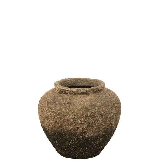 J-Line Bloempot Antiek Rond Cement Bruin/Zwart