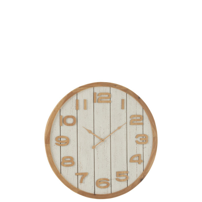 J-Line Wandklok Hout/Mdf Wit/Natuurlijk Groot