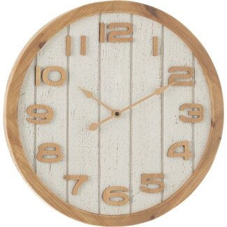 J-Line Wandklok Hout/Mdf Wit/Natuurlijk Klein