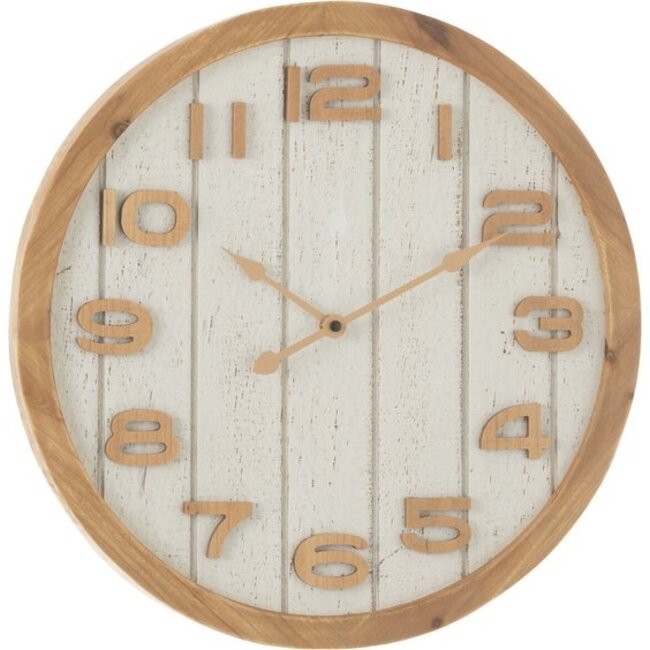 J-Line Wandklok Hout/Mdf Wit/Natuurlijk Klein