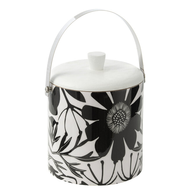 J-Line Ijsemmer Bloemenpatroon Mangohout Zwart/Wit