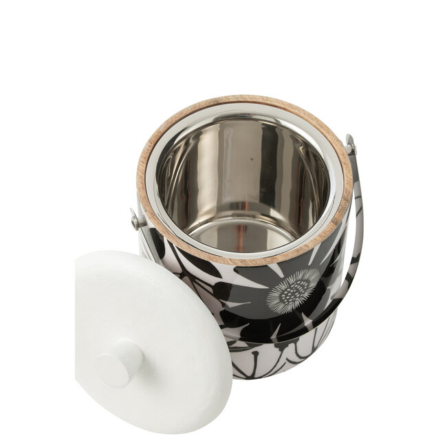 J-Line Ijsemmer Bloemenpatroon Mangohout Zwart/Wit