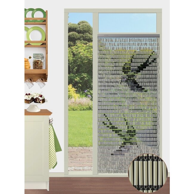 Sun Arts Vliegengordijn Zwaluwen crème - zwart - zilver 100x232 cm