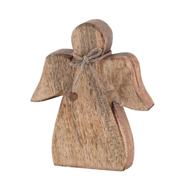 Dream-Living Dekofigur Engel Holzfigur 15x13cm Glücksengel Weihnachtsdekoration Mangoholz