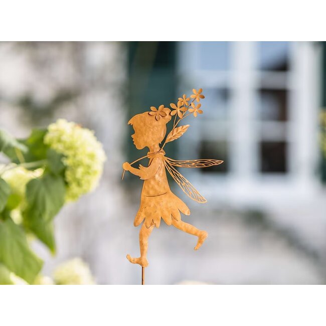 Dream-Living Tuinsteker Fee roest metaal met bloemen 18x89 cm