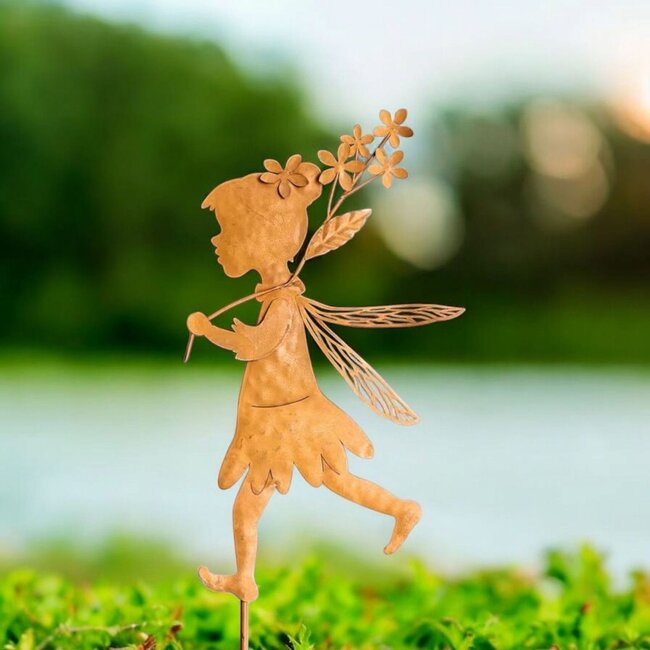 Dream-Living Tuinsteker Fee roest metaal met bloemen 18x89 cm