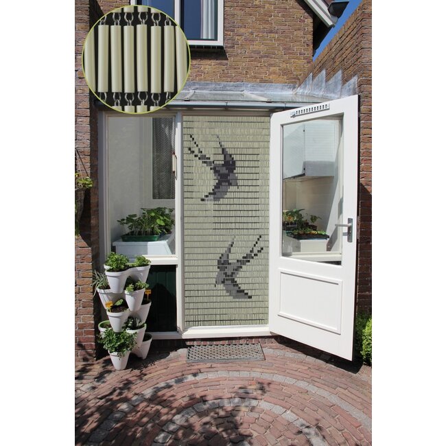 Sun Arts Vliegengordijn Zwaluwen crème - zwart - zilver 90x210 cm