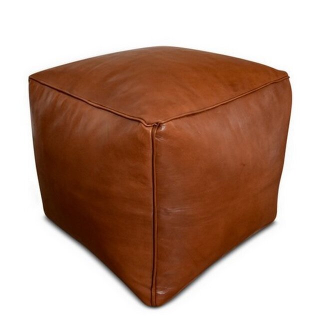 Poufs & Pillows Leren poef - karamelbruin (vierkant) - Gevuld geleverd