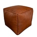 Poufs & Pillows Leren poef - karamelbruin (vierkant) - Gevuld geleverd