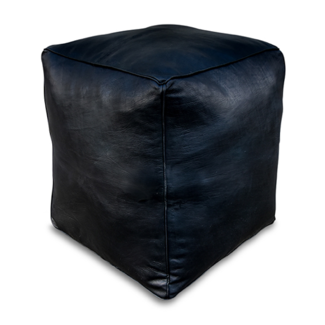 Poufs & Pillows Leren poef - zwart (vierkant - XL) - gevuld geleverd