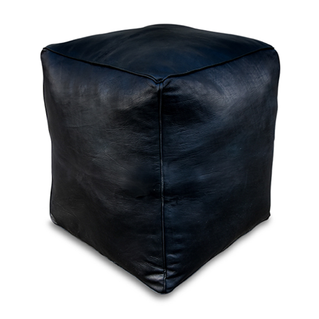 Poufs & Pillows Leren poef - zwart (vierkant - XL) - gevuld geleverd